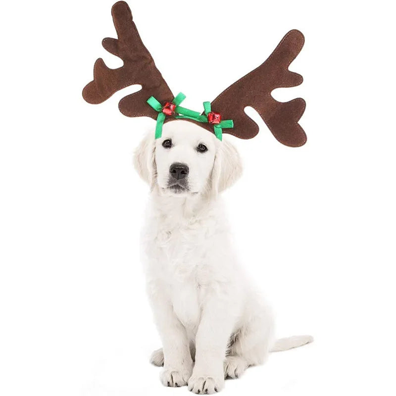 Christmas Reindeer Antler Headband with Santa Hat for Dogs & Cats