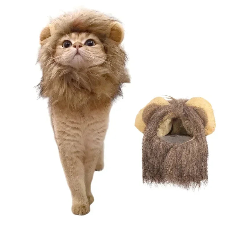 Halloween Lion Mane Wig Costume Hat with Ears for Cats & Small Dogs
