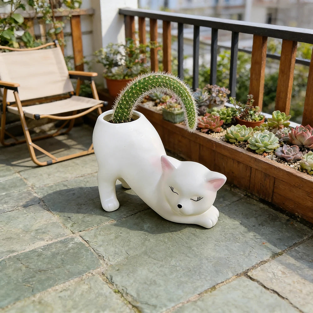 Cute Cat Tail Flower Pot, Resin Succulent Planter for Cat Lovers