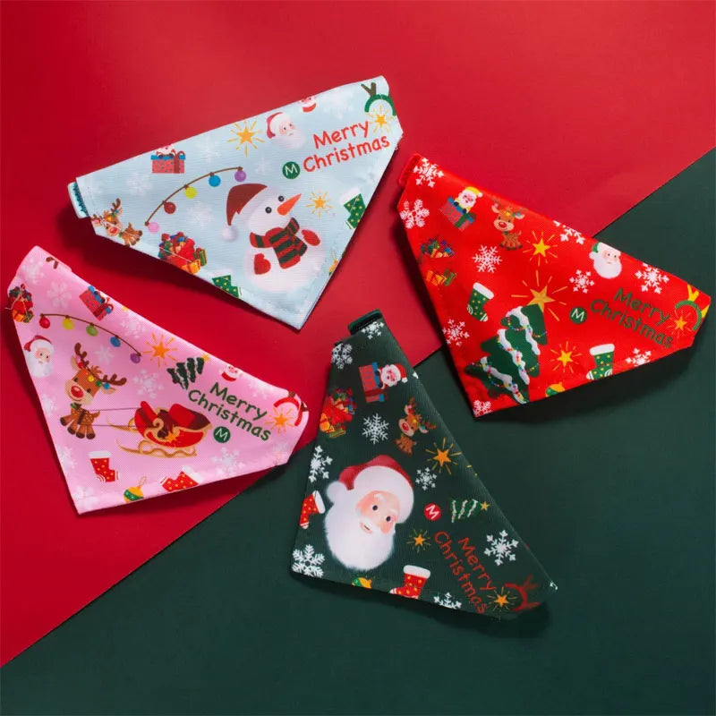 Christmas Santa Pet Bandana, Cotton Holiday Scarf Bib for Dogs & Cats