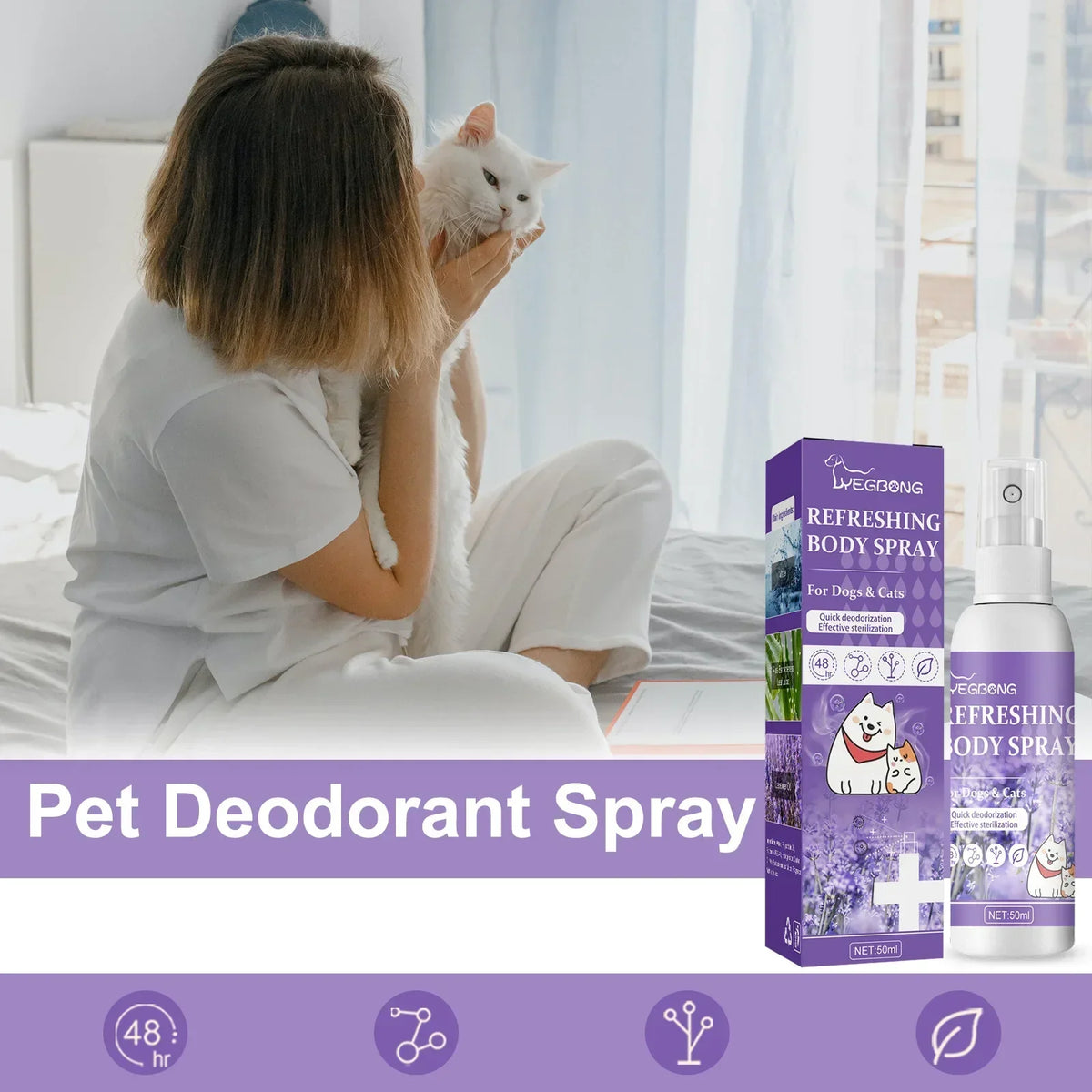 Lavender Pet Deodorizing Spray 50ml, Fresh Scent for Dogs and Cats