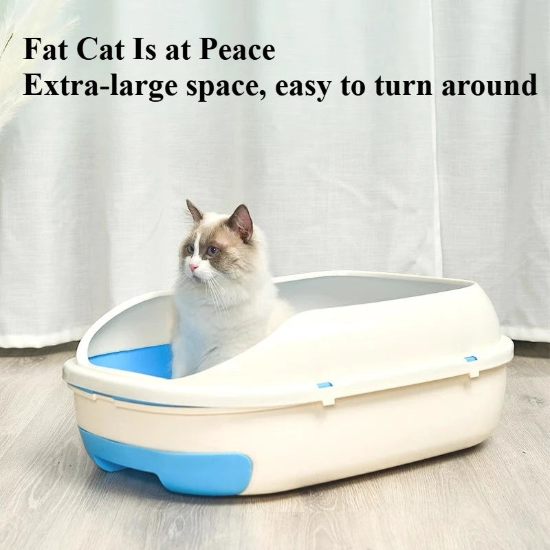 Half-Enclosed Double-Layer Grid Cat Litter Box, Splash-Proof Drawer