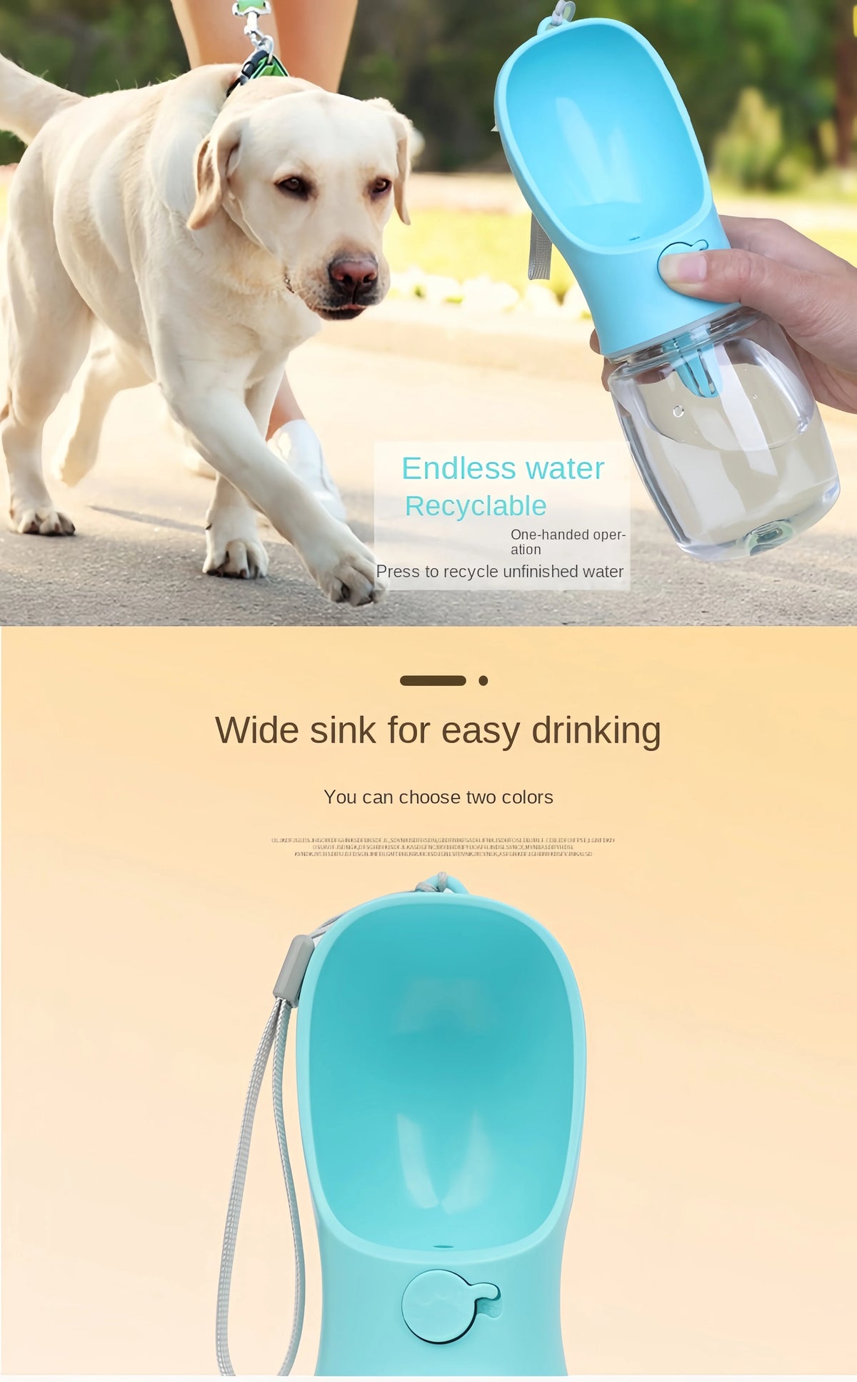 2-in-1 Pet Travel Water Bottle with Food Container for Dogs & Cats