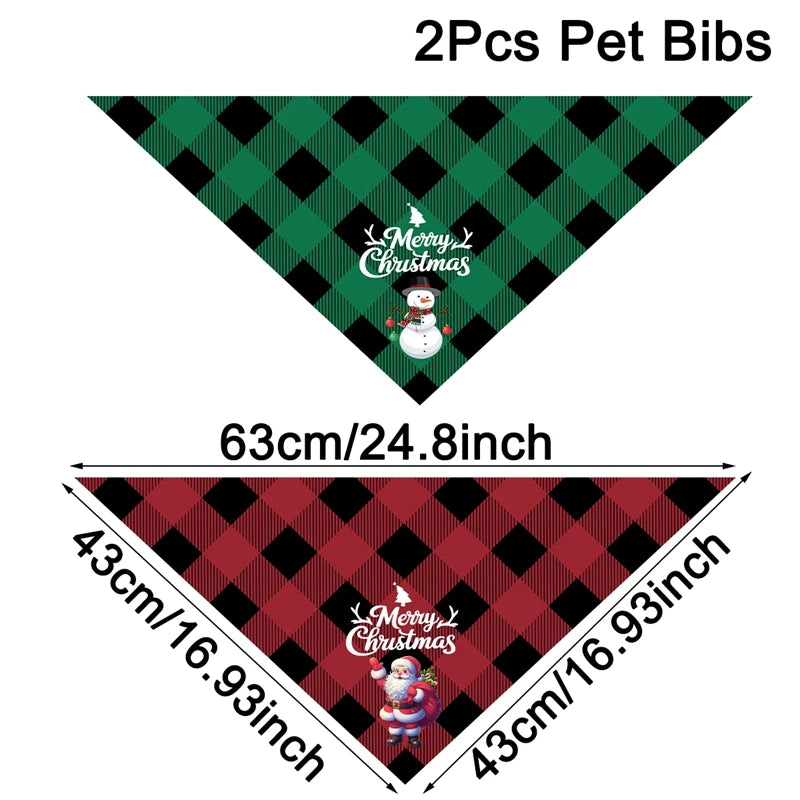Christmas Plaid Dog Bandanas 2-Pack, Washable Holiday Pet Scarf Bibs