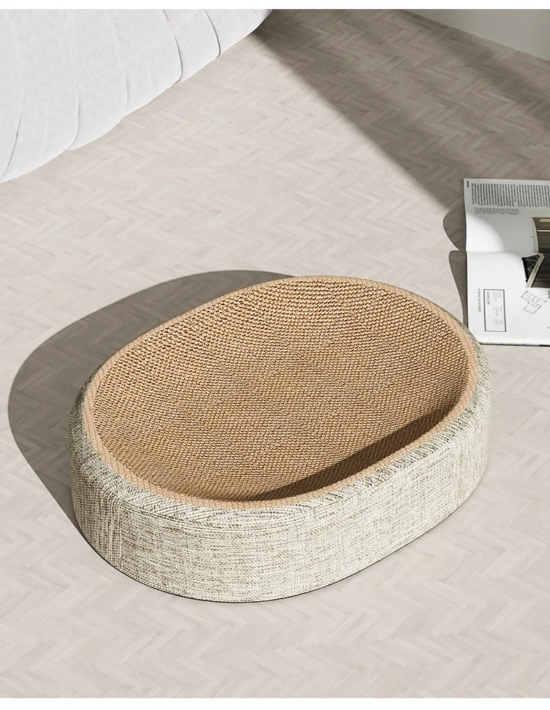 2-in-1 Oval Cardboard Cat Scratcher Bed, Corrugated Scratching Nest