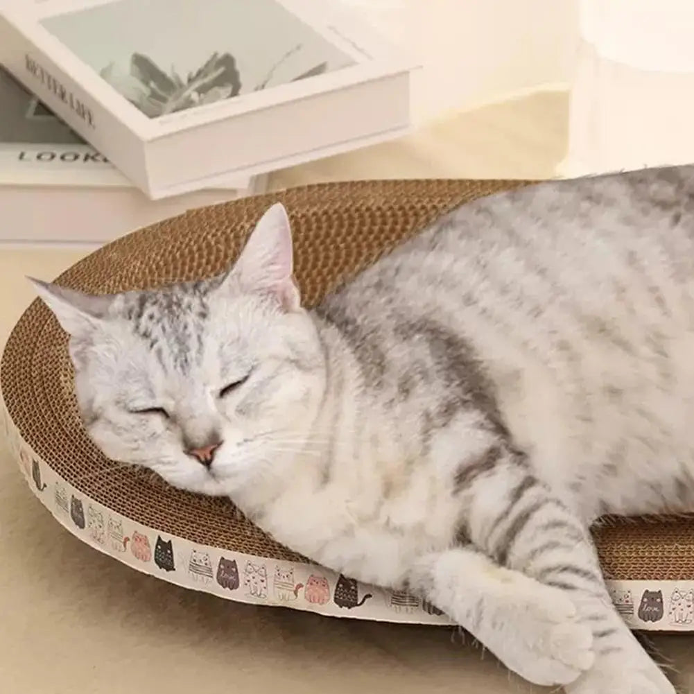 Corrugated Cat Scratcher Bed – Oval Cardboard Scratching Lounge Nest