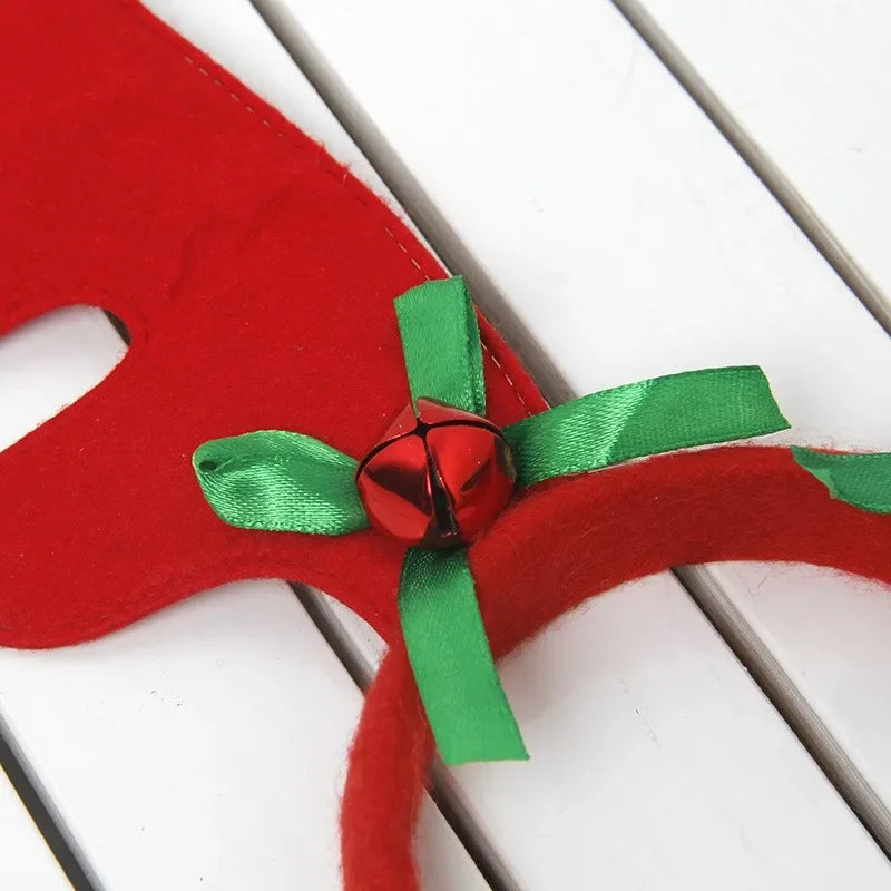 Christmas Reindeer Antler Headband with Santa Hat for Dogs & Cats