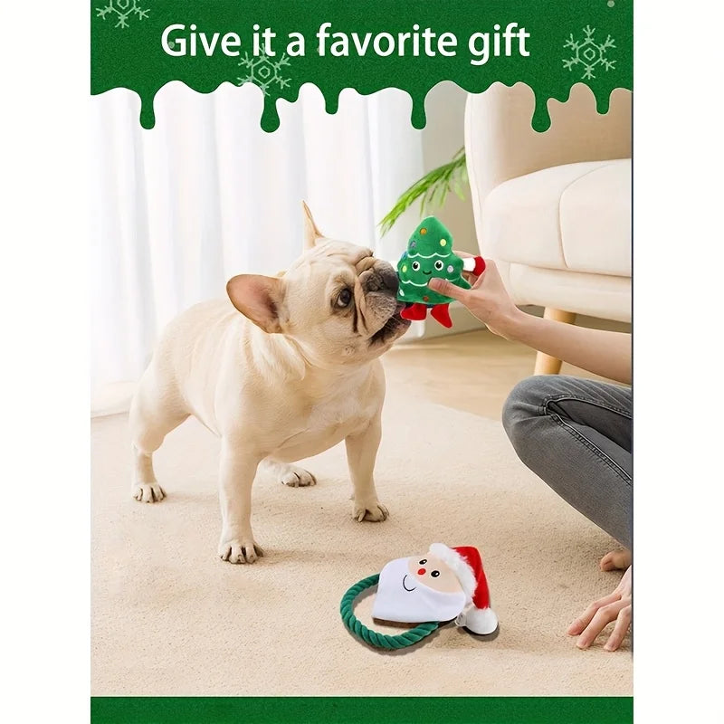 Christmas Tree Plush Squeaky Dog Toy, Holiday Chew Toy