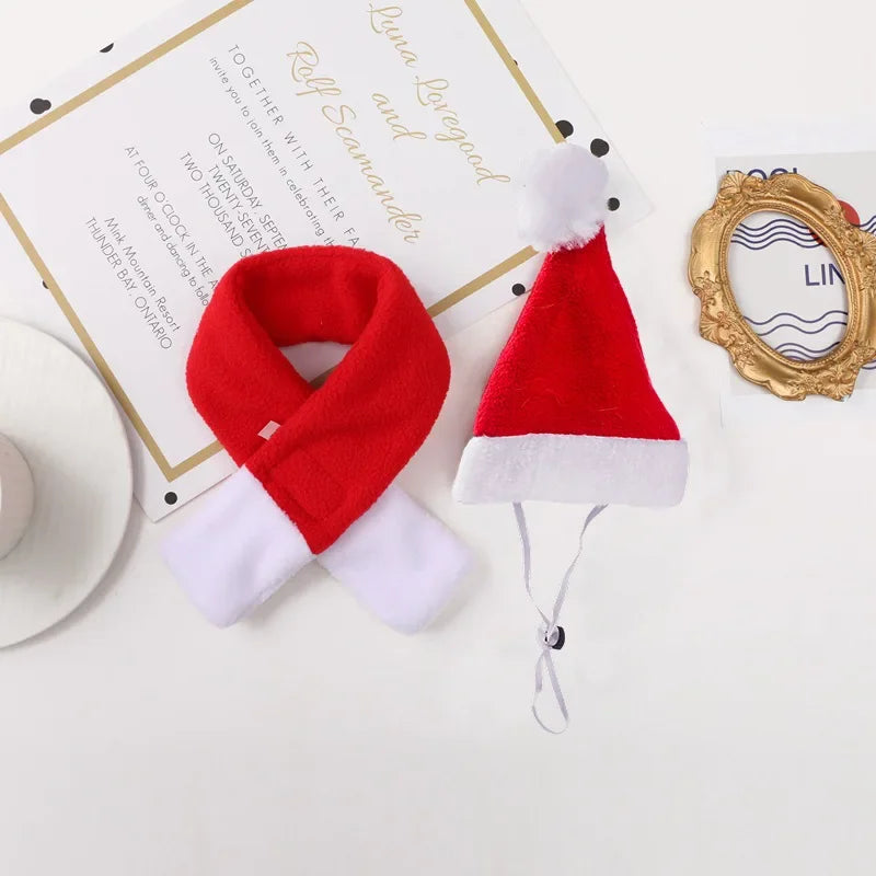 Christmas Hat and Scarf Set for Dogs and Cats, Photo Props
