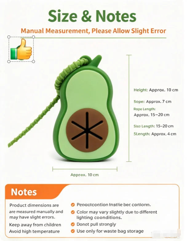 Avocado Shaped Dog Poop Bag Dispenser with Hanging Strap for Walks