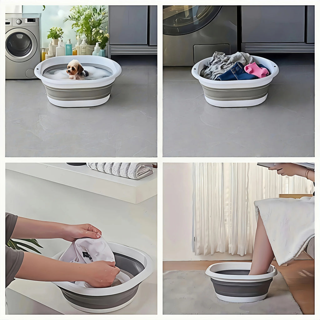 Foldable Pet Bathtub with Bath Brush, Non-Slip Portable Dog Bath Tub