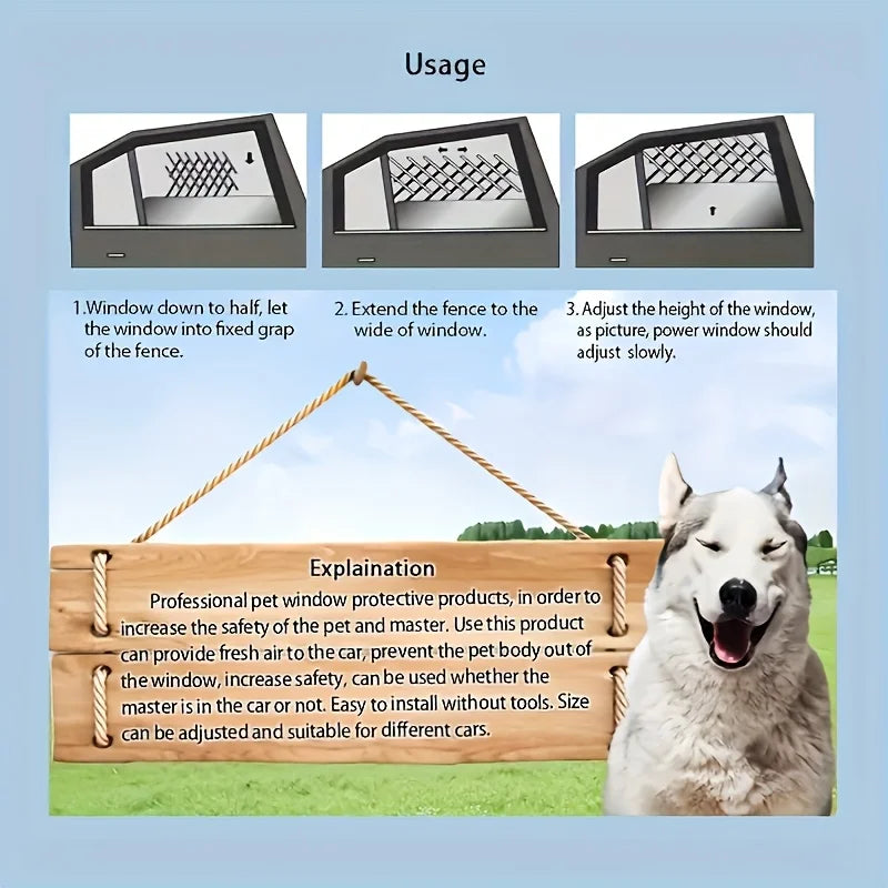 Adjustable Pet Car Window Guard, Retractable Breathable Vent Grille