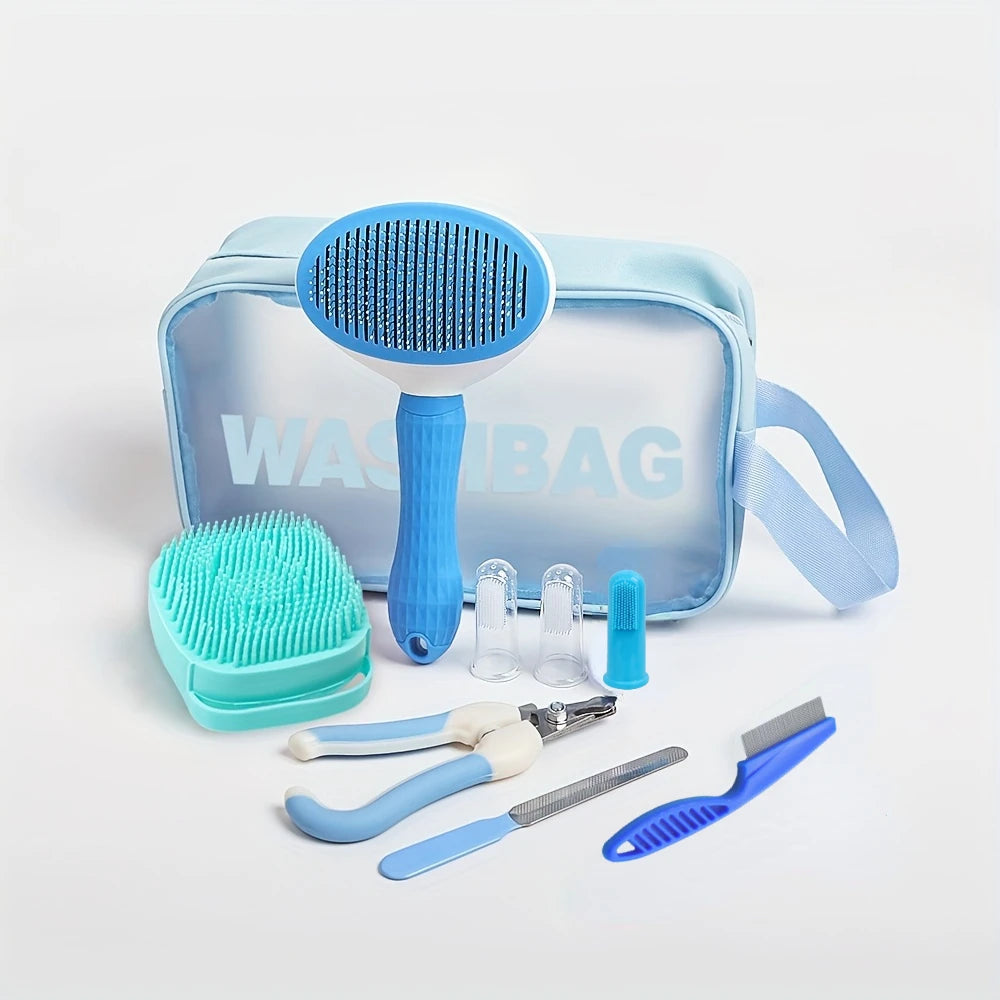 9-Piece Pet Grooming Kit with Brushes, Nail Clipper & Storage Bag