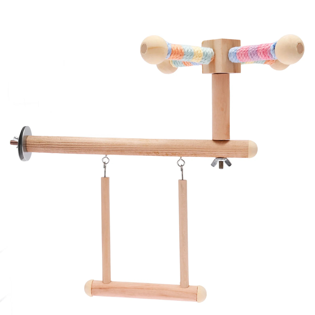 3-in-1 Wooden Bird Perch Swing & Hammock Toy for Parakeets
