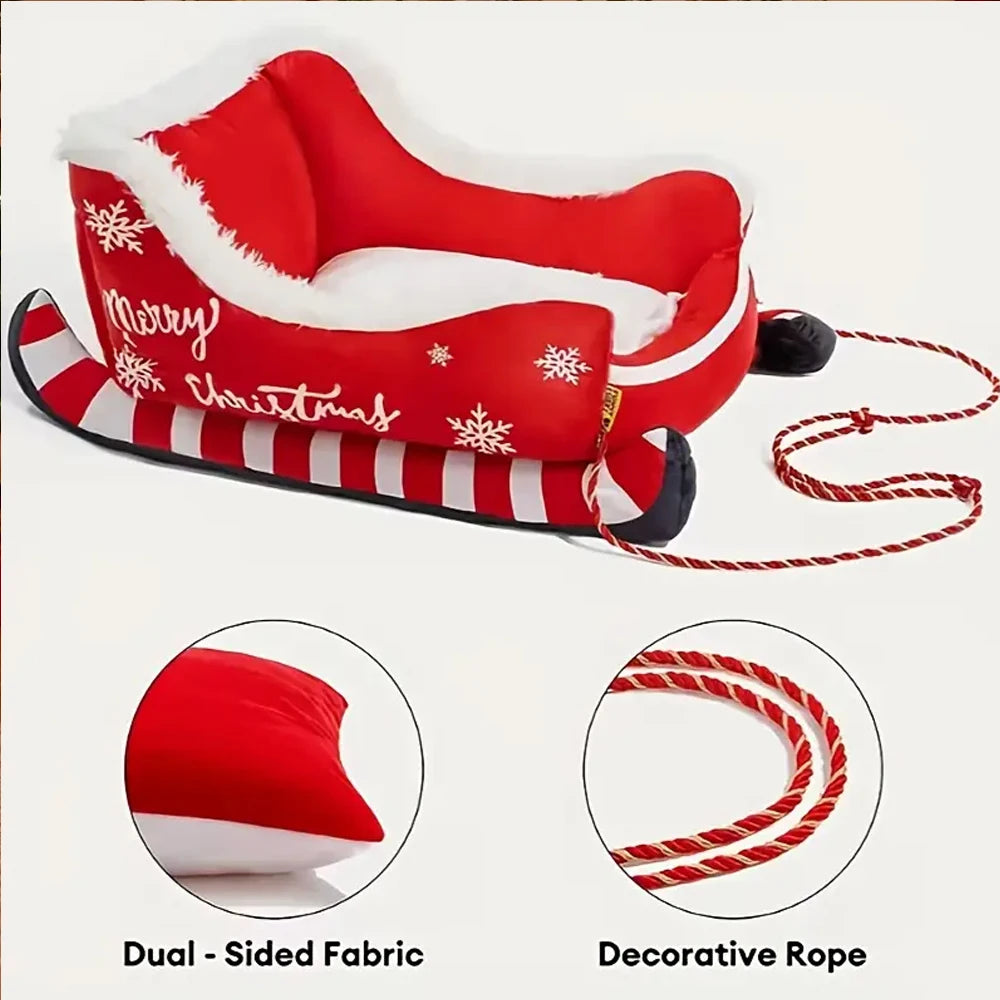Christmas Sleigh Pet Sofa Bed, Washable with Non-Slip Base