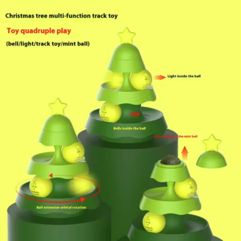 Christmas Tree Cat Toy with Light-Up Ball & Bell