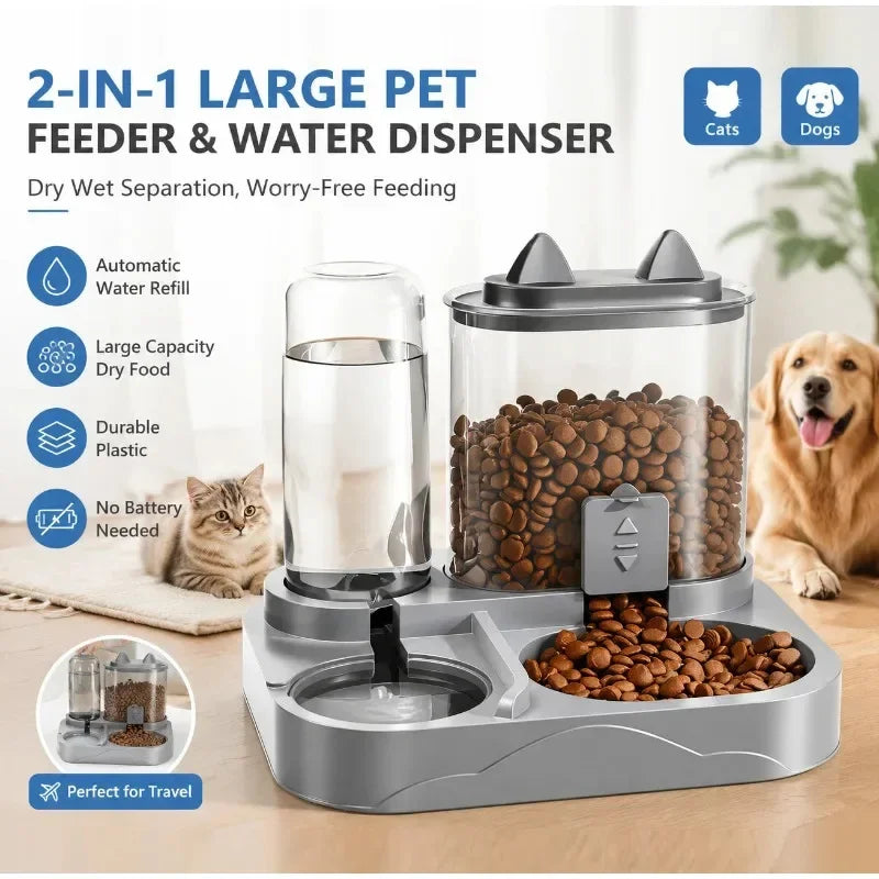 Automatic Gravity Pet Feeder & Water Dispenser Dual Bowl Set