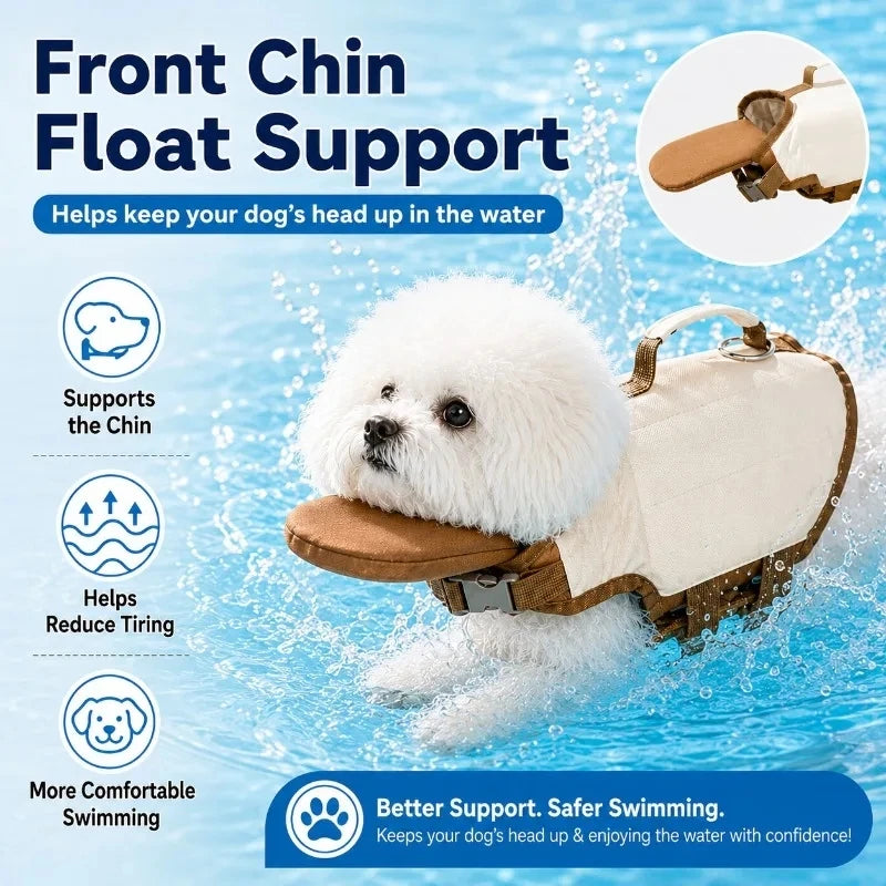 Dog Life Jacket with Rescue Handle & Chin Float, Pet Swim Vest
