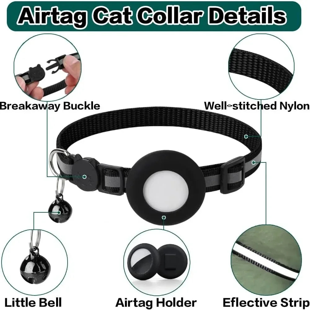 Breakaway Reflective Cat Collar with Bell and AirTag Holder for Cats