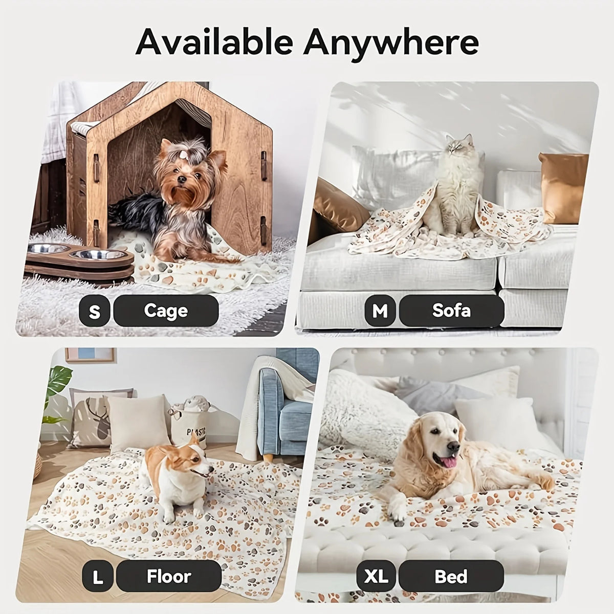 Cute Paw Print Flannel Pet Blanket for Dogs & Cats