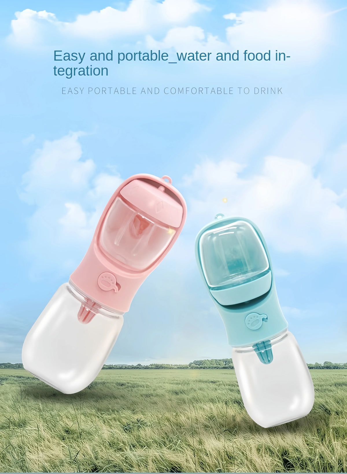 2-in-1 Pet Travel Water Bottle with Food Container for Dogs & Cats