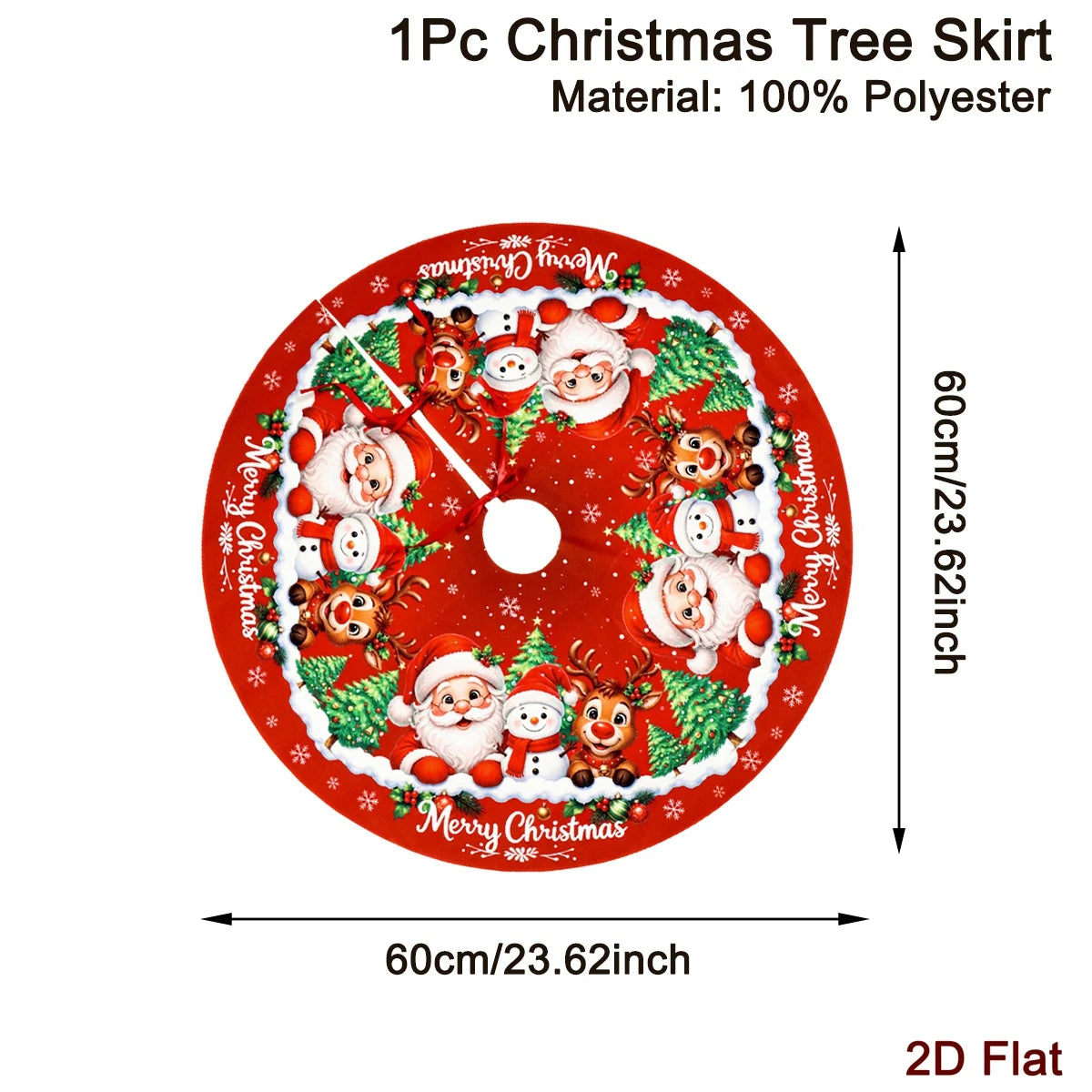 Christmas Tree Skirt, Santa & Snowman Print Holiday Tree Mat