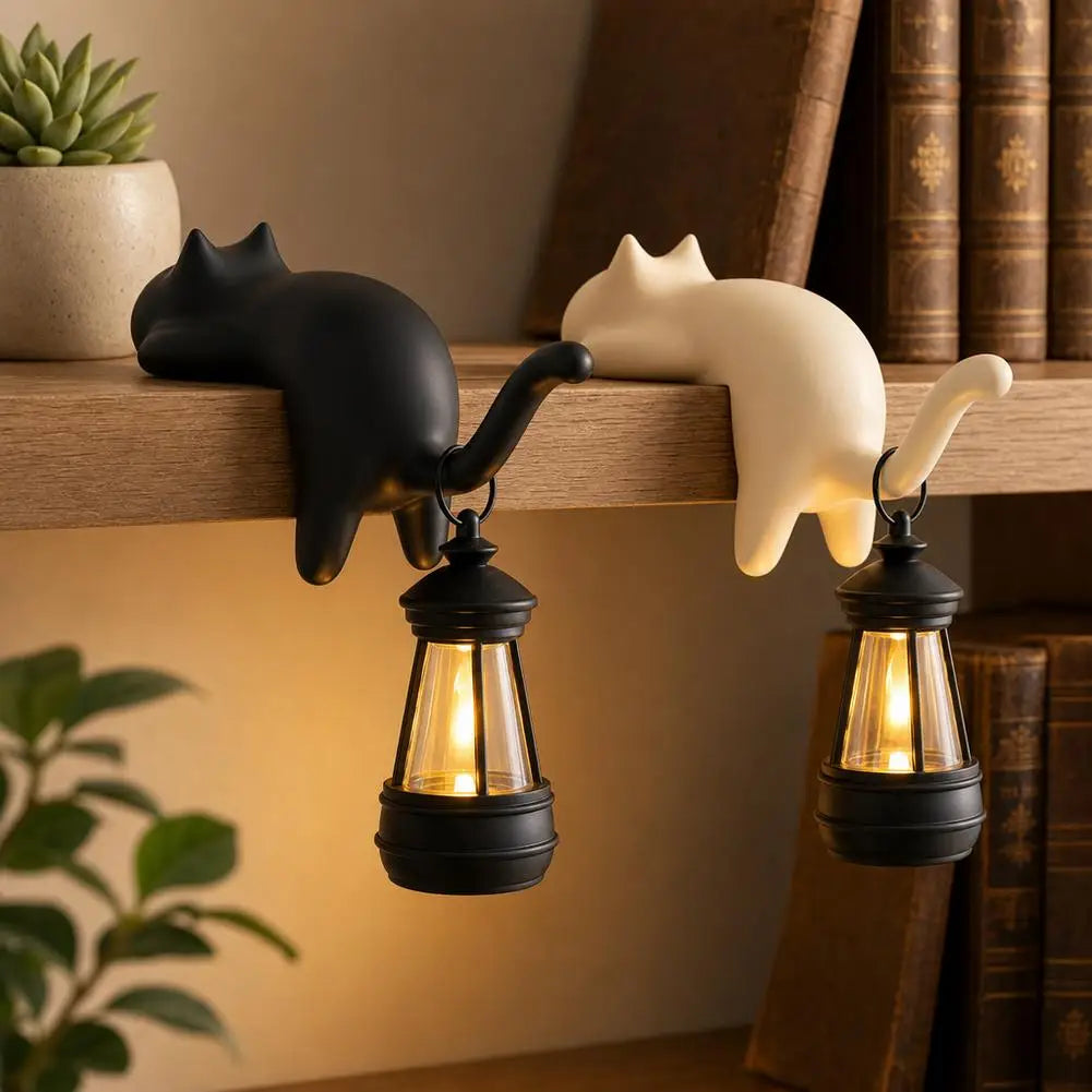 Cat Shelf-Edge Hanging Lantern LED Night Light, Gift for Cat Lovers