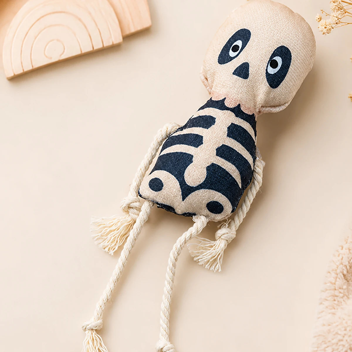 Halloween Skeleton Cat Toy, Plush Kitten Chew Toy with Rope Tail