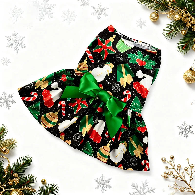 Christmas Dog Dress with Bow, Festive Holiday Pet Skirt