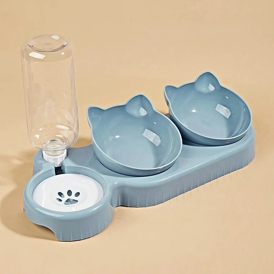 3-in-1 Tilted Cat Bowl Set with Gravity Water Bottle, Neck-Friendly