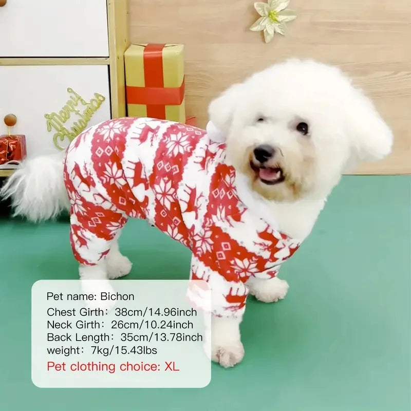 Christmas Reindeer Hooded Pajamas for Small Dogs, Cozy Fleece
