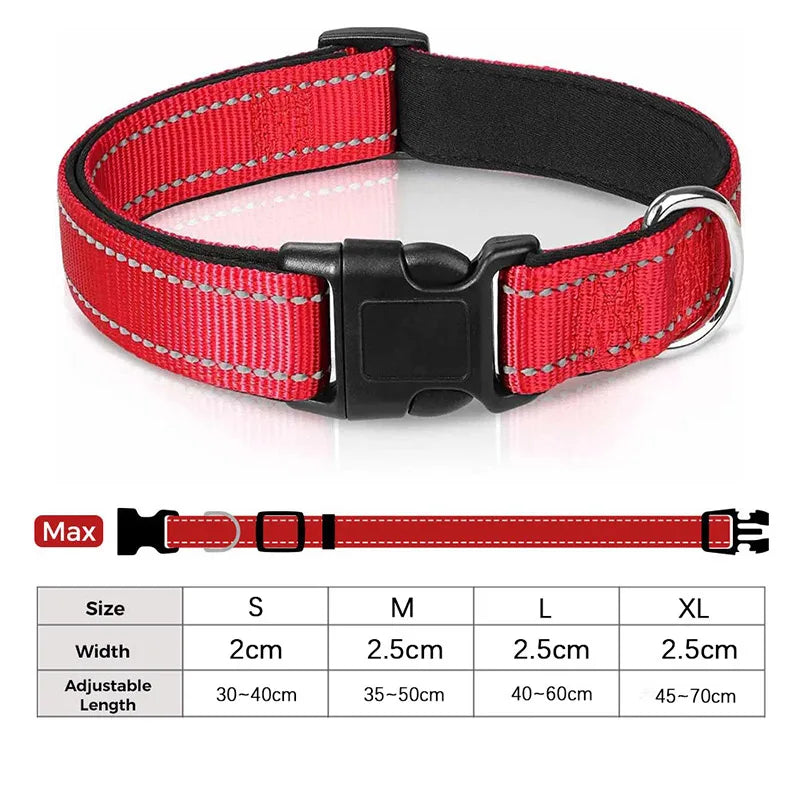 Padded Neoprene Reflective Dog Collar for Medium & Large Dogs