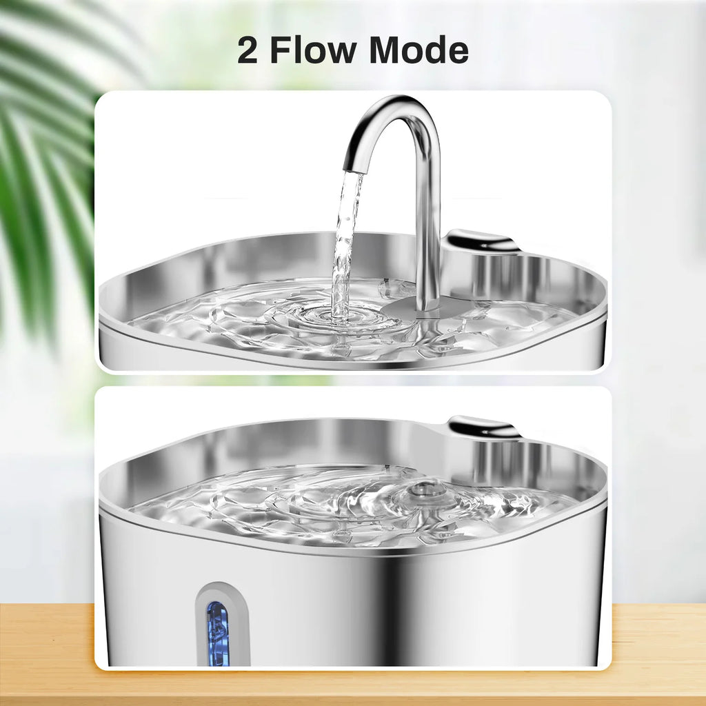 Stainless Steel Pet Water Fountain – 2.2L Cat & Dog Drinking Bowl