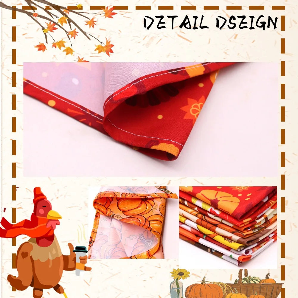 Thanksgiving Pet Bandana with Pumpkins and Maple Leaves, Adjustable