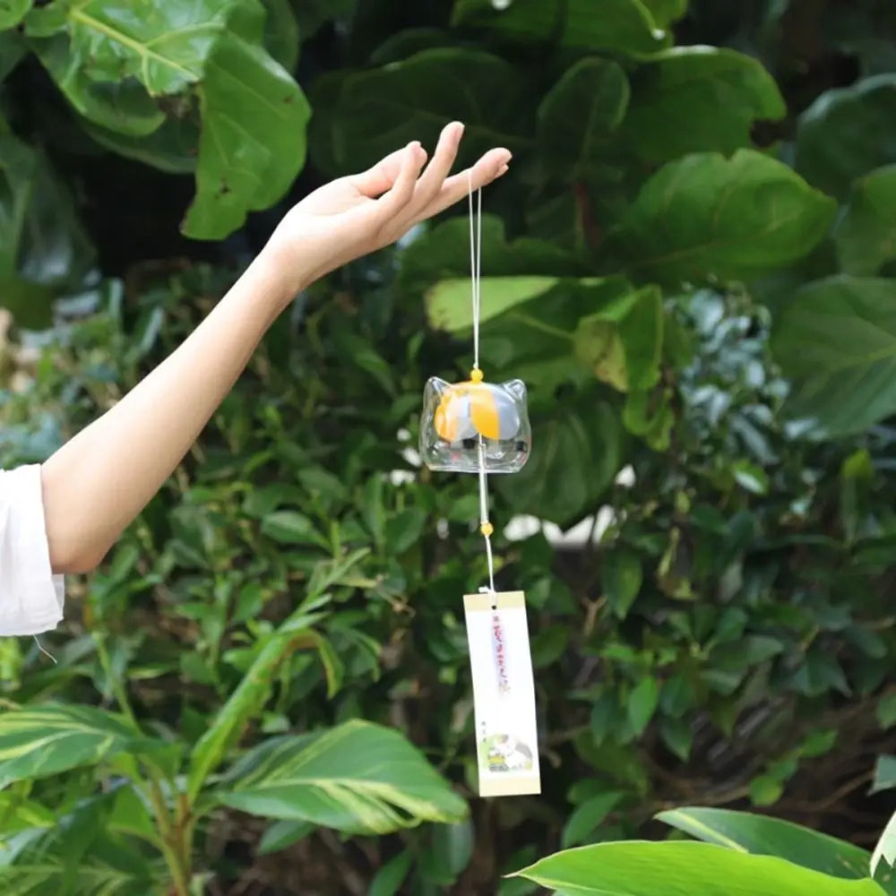 Japanese Glass Cat Wind Chime, Hanging Window Decor for Cat Lovers