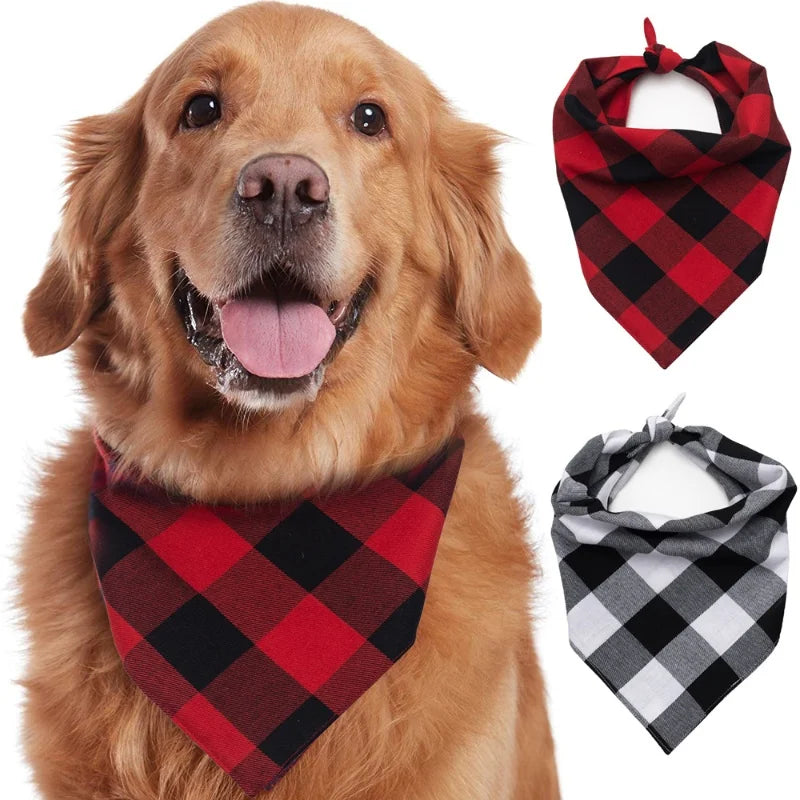 Plaid Fall Dog Bandana, Washable Cotton Bow Tie Collar Scarf