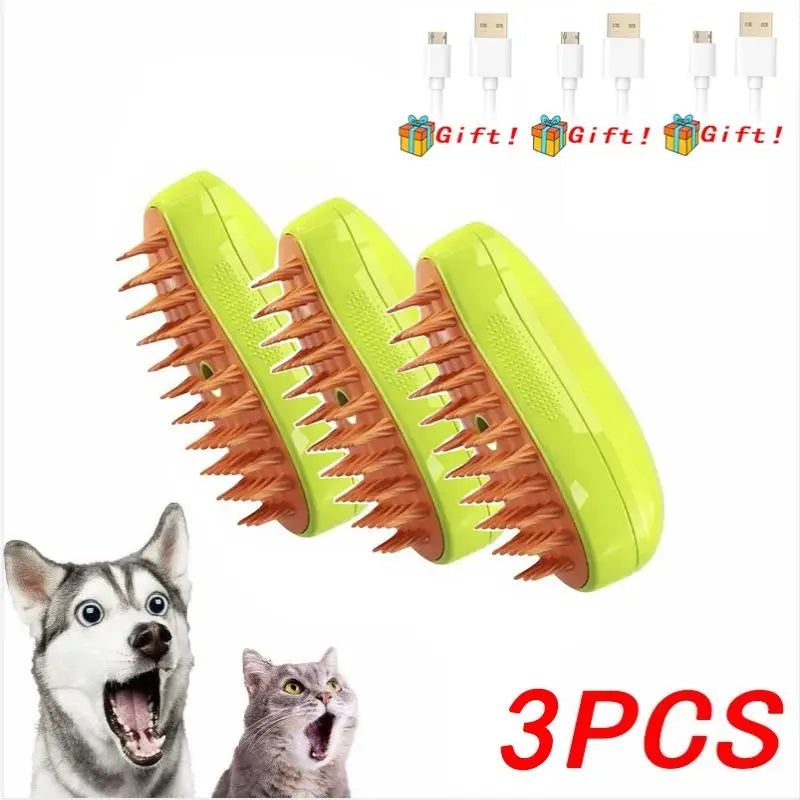 3-in-1 Electric Steam Grooming Brush for Dogs & Cats, Detangling