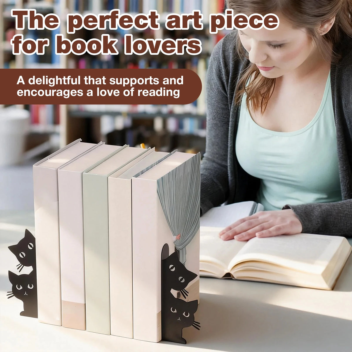 Cat Shaped Metal Bookend, Decorative Desk Book Stopper