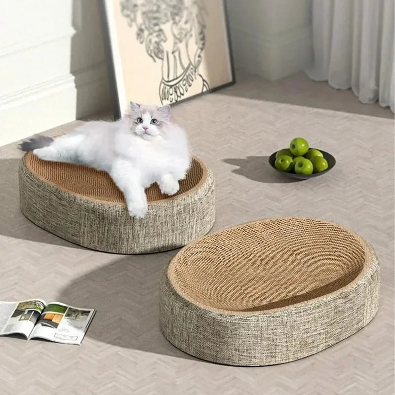 2-in-1 Oval Cardboard Cat Scratcher Bed, Corrugated Scratching Nest