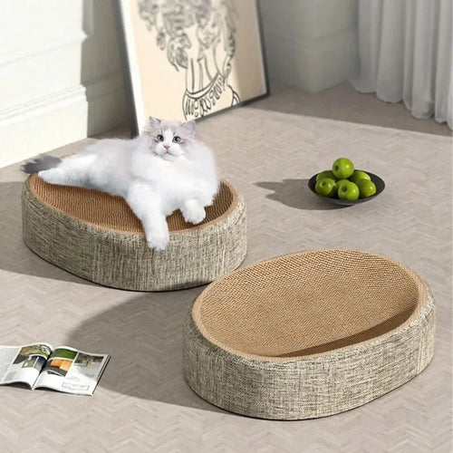 2-in-1 Oval Cardboard Cat Scratcher Bed, Corrugated Scratching Nest