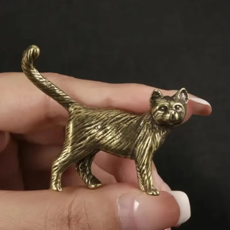 Retro Brass Cat Figurine Desktop Ornament, Cat Lover Decor Gift