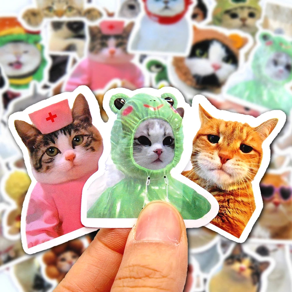 Funny Cat Sticker Pack, Cute Waterproof Decals for Cat Lovers