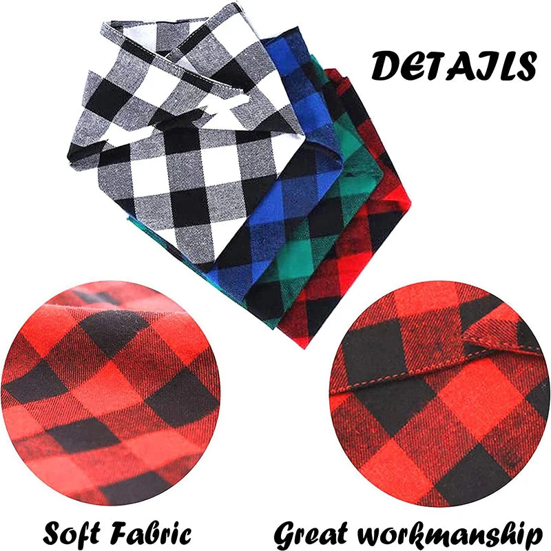 Fall Plaid Dog Bandana Scarf, Washable Cotton