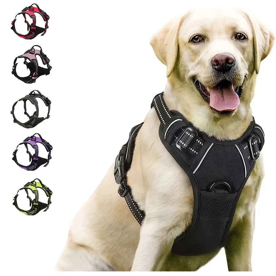 Adjustable No-Pull Dog Harness with Front Clip & Reflective Strips
