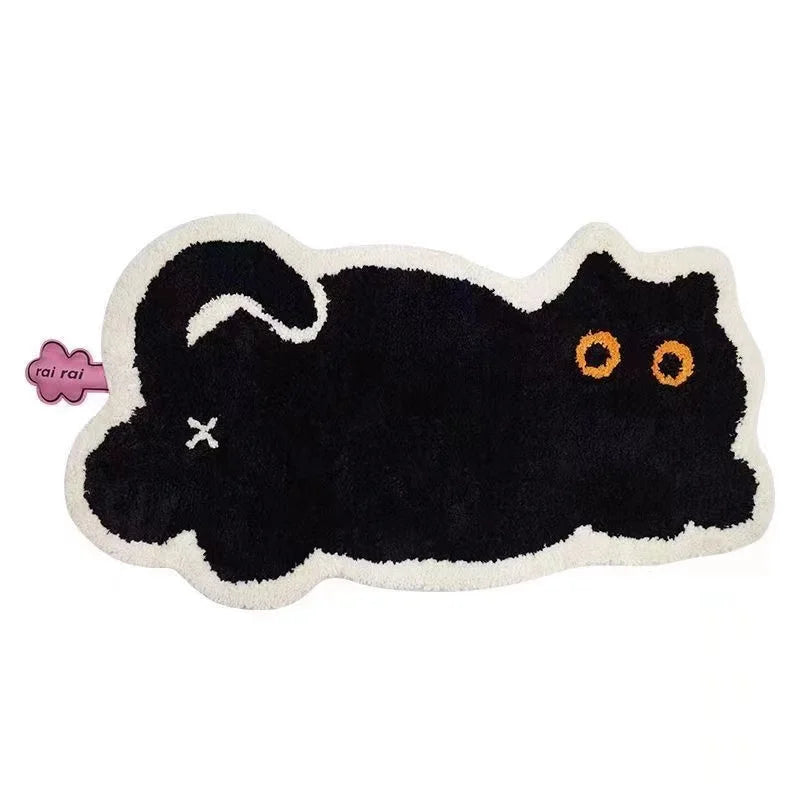 Black Cat Shaped Soft Area Rug, Non-Slip Floor Mat for Cat Lovers