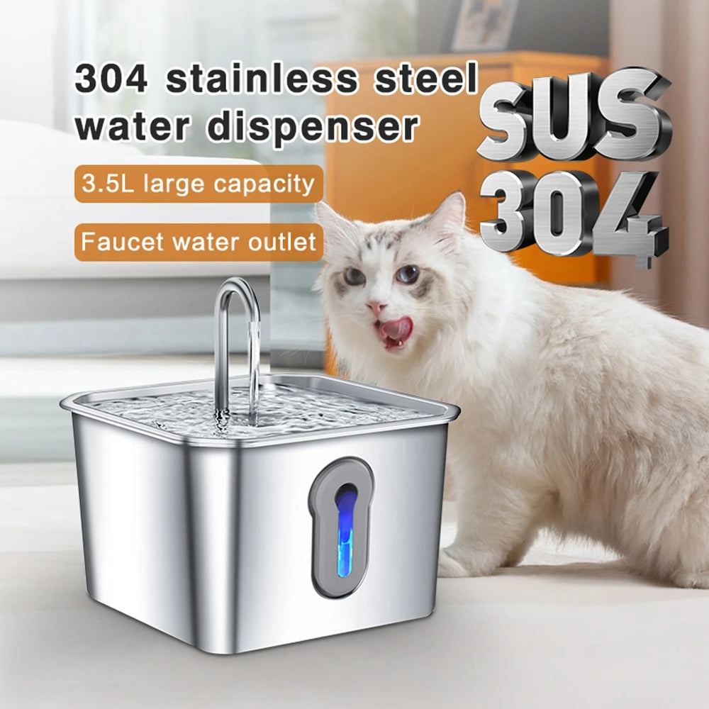 4L Stainless Steel Pet Water Fountain with Quiet Pump