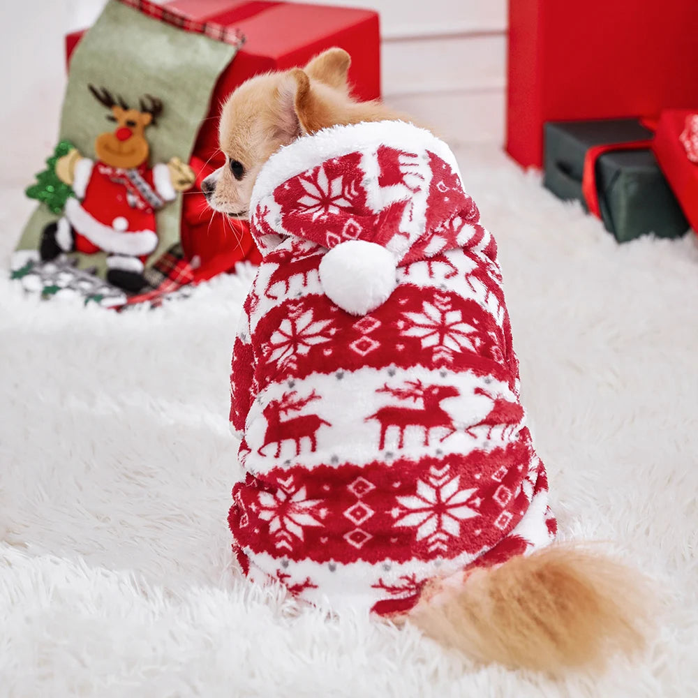 Christmas Fleece Dog Pajamas, Warm Winter Jumpsuit for Dogs & Cats