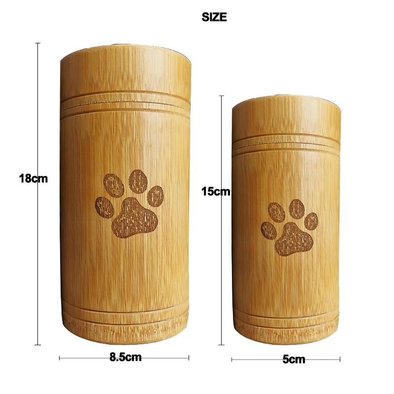 Handmade Bamboo Pet Memorial Urn with Paw Print Design, Dog & Cat