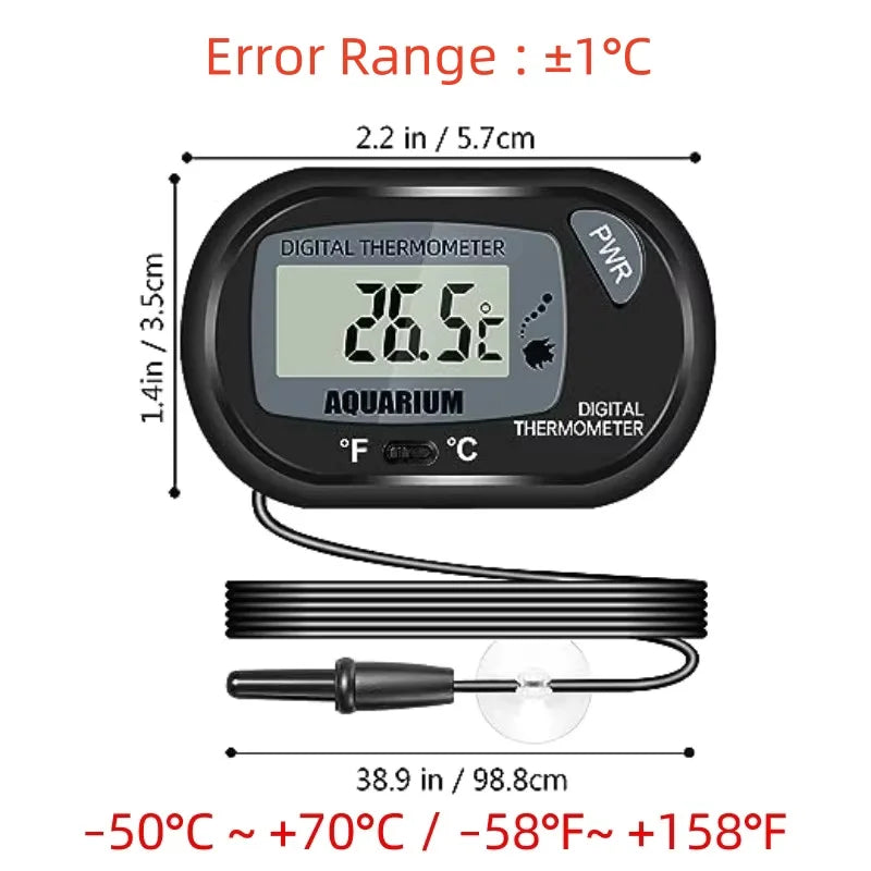Digital Aquarium Thermometer with Probe & Suction Cup for Fish Tanks