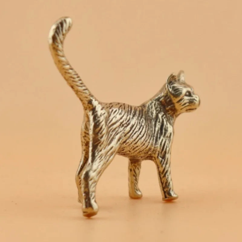 Retro Brass Cat Figurine Desktop Ornament, Cat Lover Decor Gift